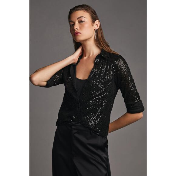 Sunday in Brooklyn Black Sequin Button-down | New Size Small - Picture 4 of 7